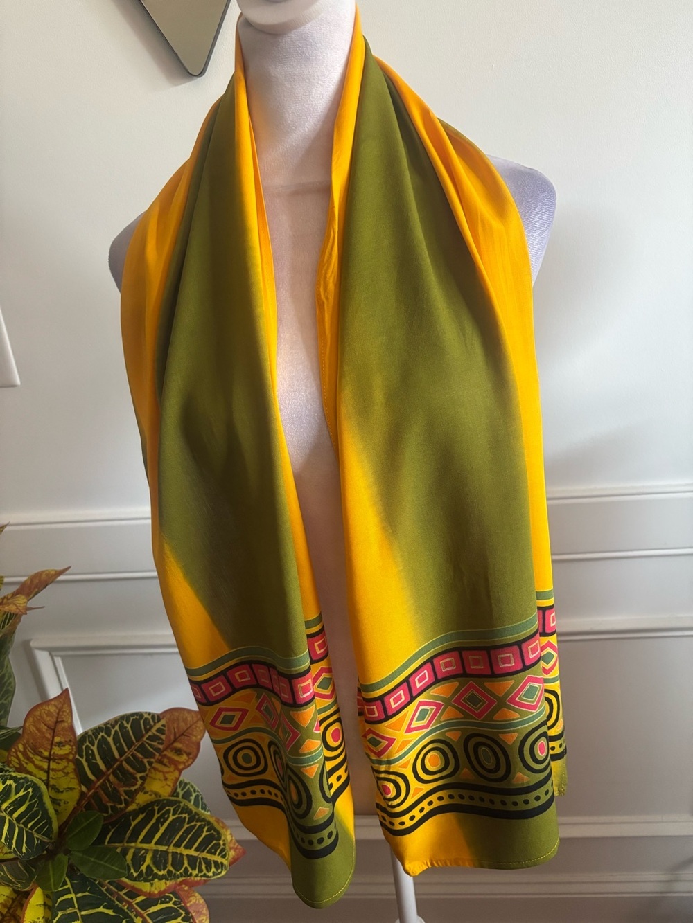 Yellow & Olive Printed Scarf